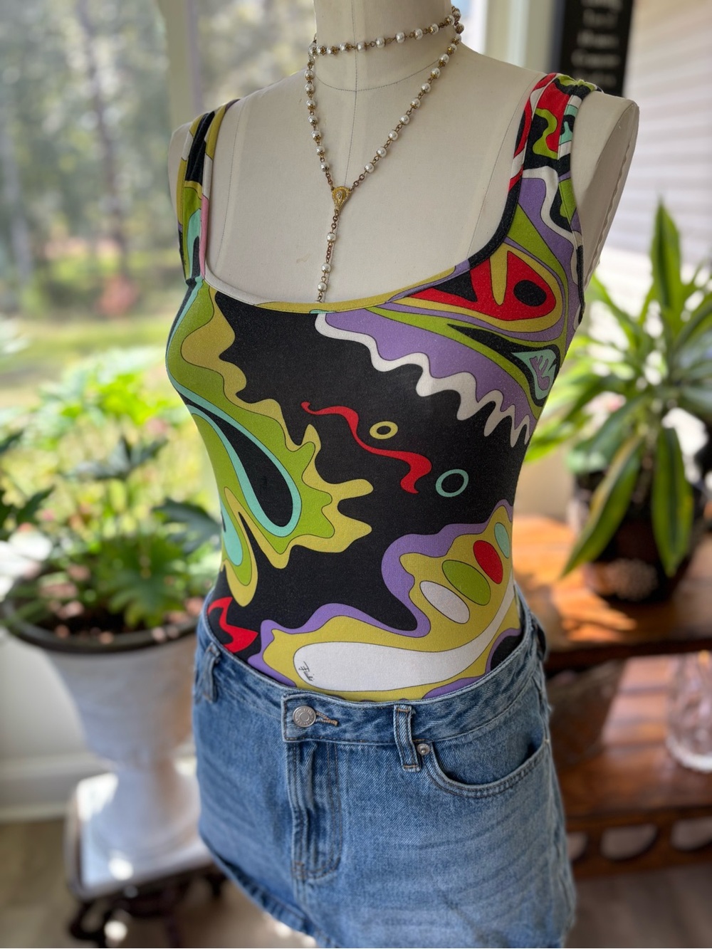 Emilio Pucci Black Psychedelic Print Sleeveless Tank Top